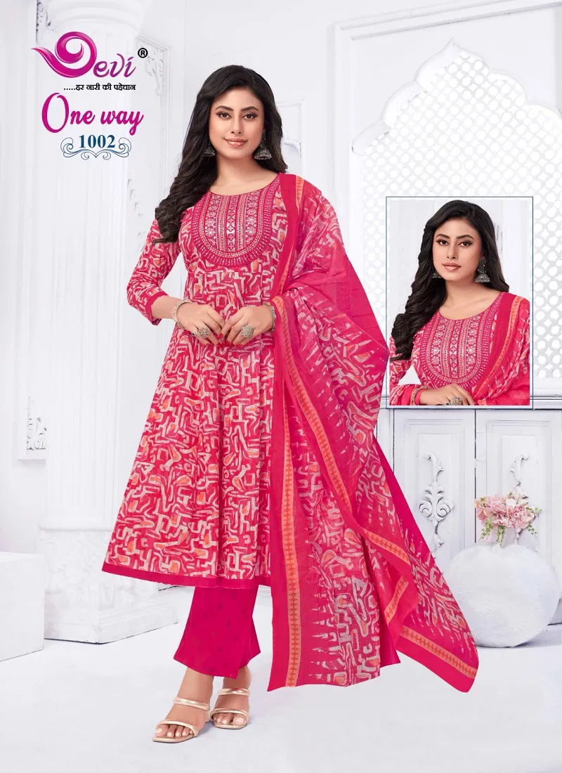 One Way Vol 1 By Devi Cotton Printed Anarkali Kurti With Bottom Dupatta Wholesale Online